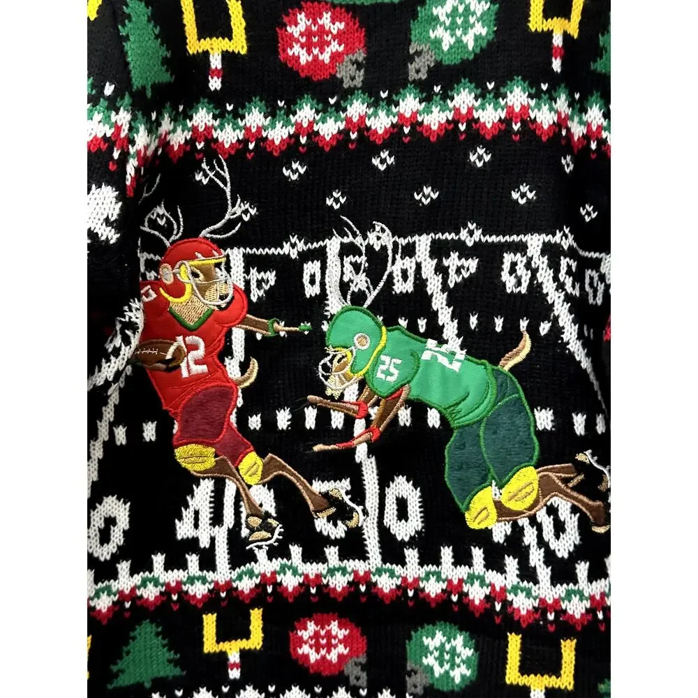33 Degrees Holiday Sweater Crewneck Long Sleeve Ribbed Hem Acrylic Black S/4 NWT